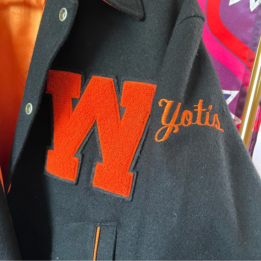 1960s Vintage Wayland Varsity Jacket Minute Man Wool Black Orange W Letterman 44 - Picture 8 of 12